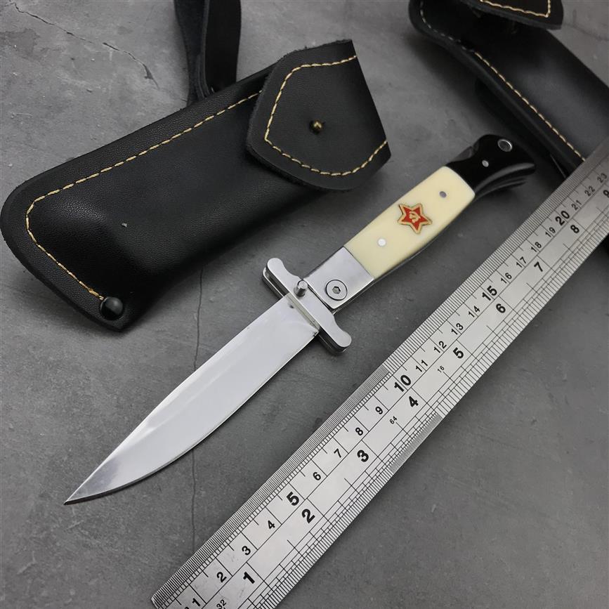 

New Arrival Russian Finka NKVD KGB Manual Folding knife Pocket black ebony handle 440C blade Mirror Finish Outdoor Hunting Camping242K