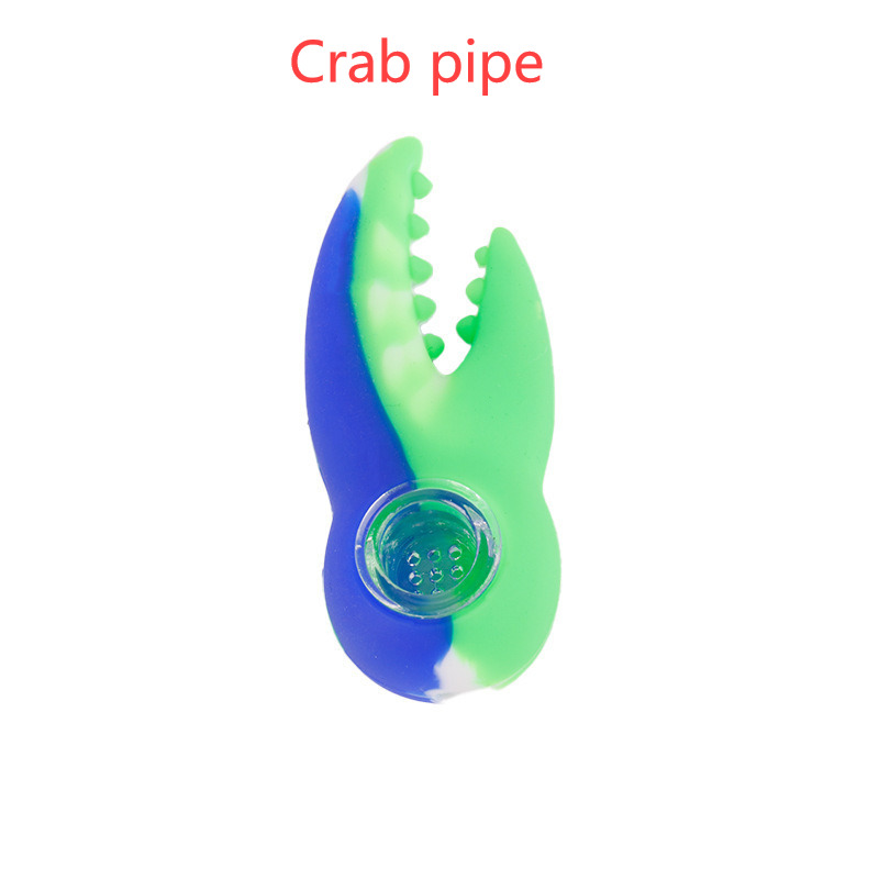 

Creative Crab tongs silicone pipes glass smoking water pipe good-looking use for dry herb