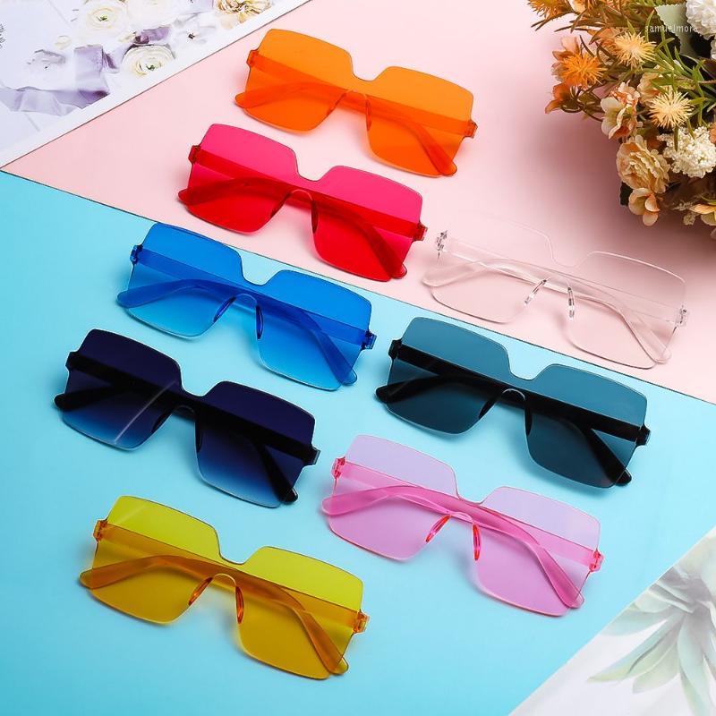 

Sunglasses Square Rimless Oversize Transparent Candy Color Sun Glasses For Women Trendy EyewearSunglasses