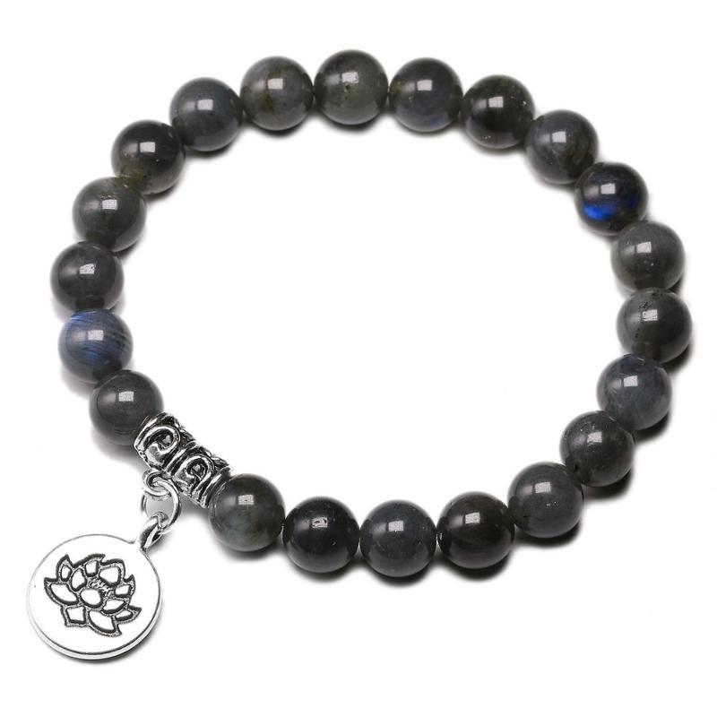

Charm Bracelets Natural India Labradorite Beads Bracelet 8mm Lucky Gray Blue Stone Women Men Lotus Jewelry DropshipCharmCharm