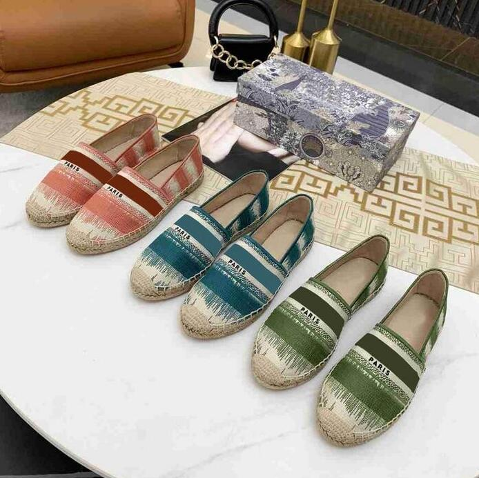 

2022 Women Luxurys Casual Shoes Espadrilles Summer Designers ladies flat Beach Half Slippers fashion woman Loafers Fisherman canvas Shoes with box size 34-42, Color6