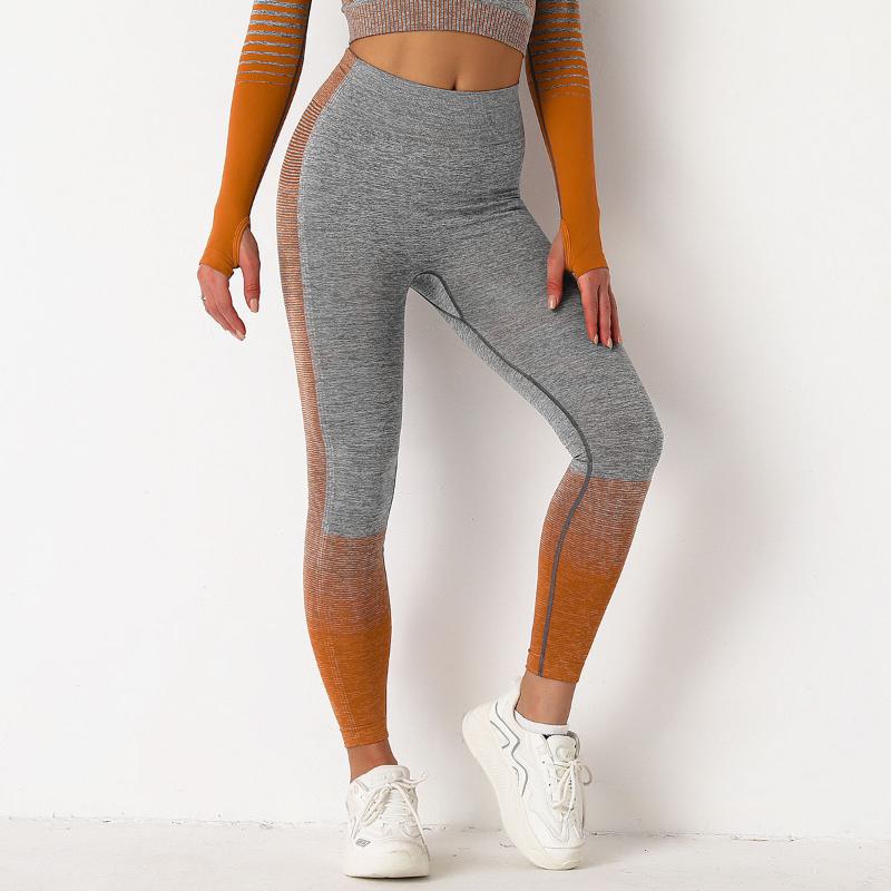 

Yoga Outfit Sexy Seamless Stripe Fitness Pants Women High Waist Push Up Leggings Gym Clothing Sports Female BottomsYoga, Orange