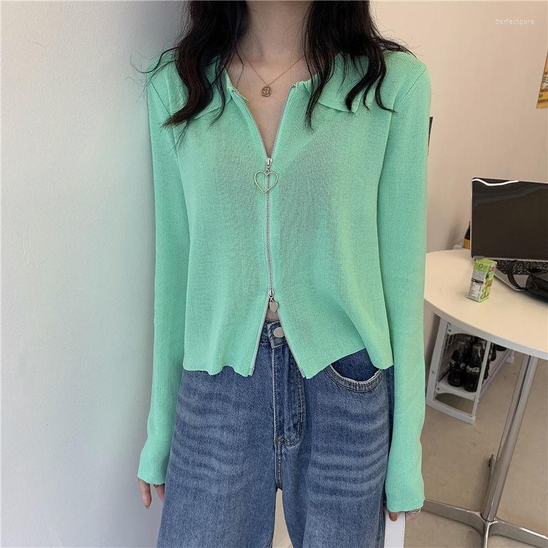 

Women's Knits & Tees Girl Summer Autumn Knitted Jacket Thin Cardigan Full Sleeve Blouse Zipper Black Perf22, Sky blue