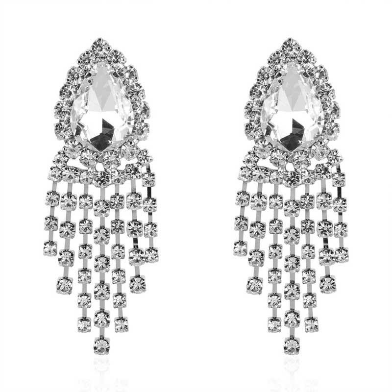 

Dangle & Chandelier Women Shiny Rhinestone Tassel Earrings Bling Crystal Statement Drop Wedding Party Fashion Jewelry AccessoriesDangle