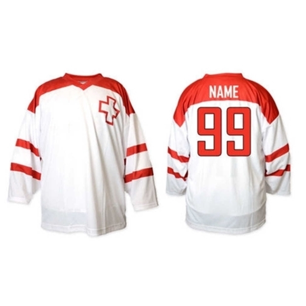 

C26 Nik1 custom vintage Team Switzerland Ice Hockey Jersey Men Stitched Customize any number and name Jersey, White