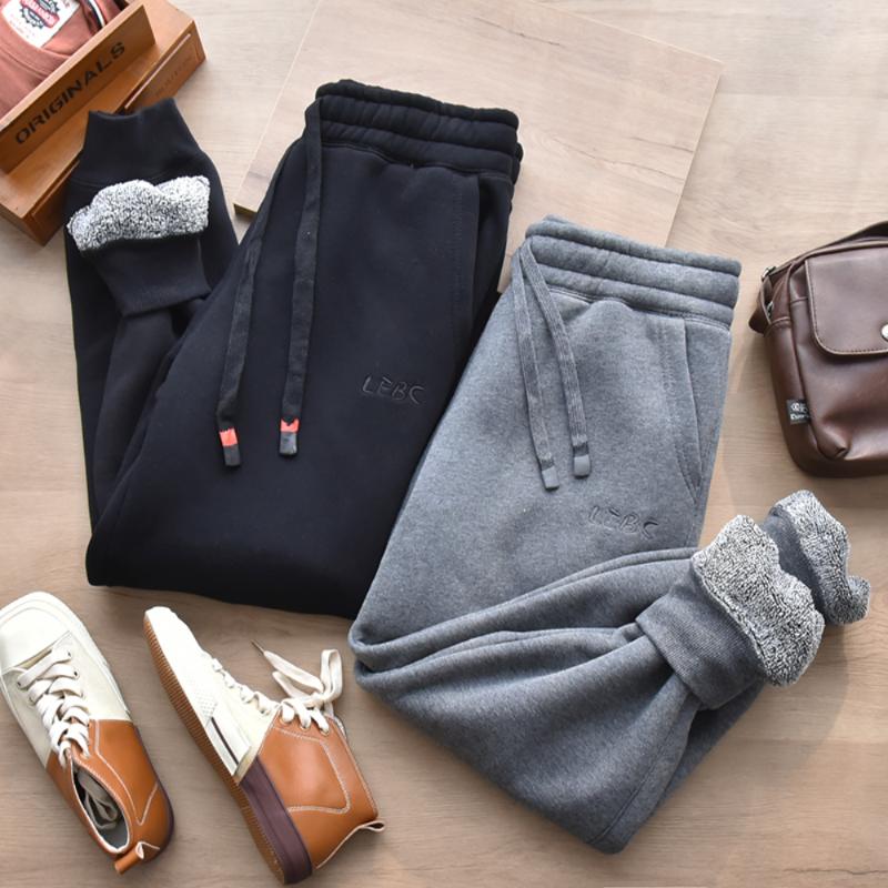 

Men's Pants Thickened Cashmere Warm Leggings In Winter Japanese Simple Loose Casual Sports, Black