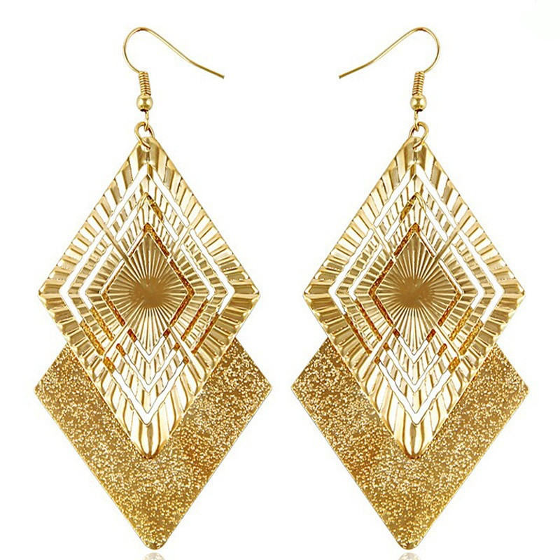 

Earrings Geometric Hollow Out Women's Multi-level Diamond Versatile Frosted