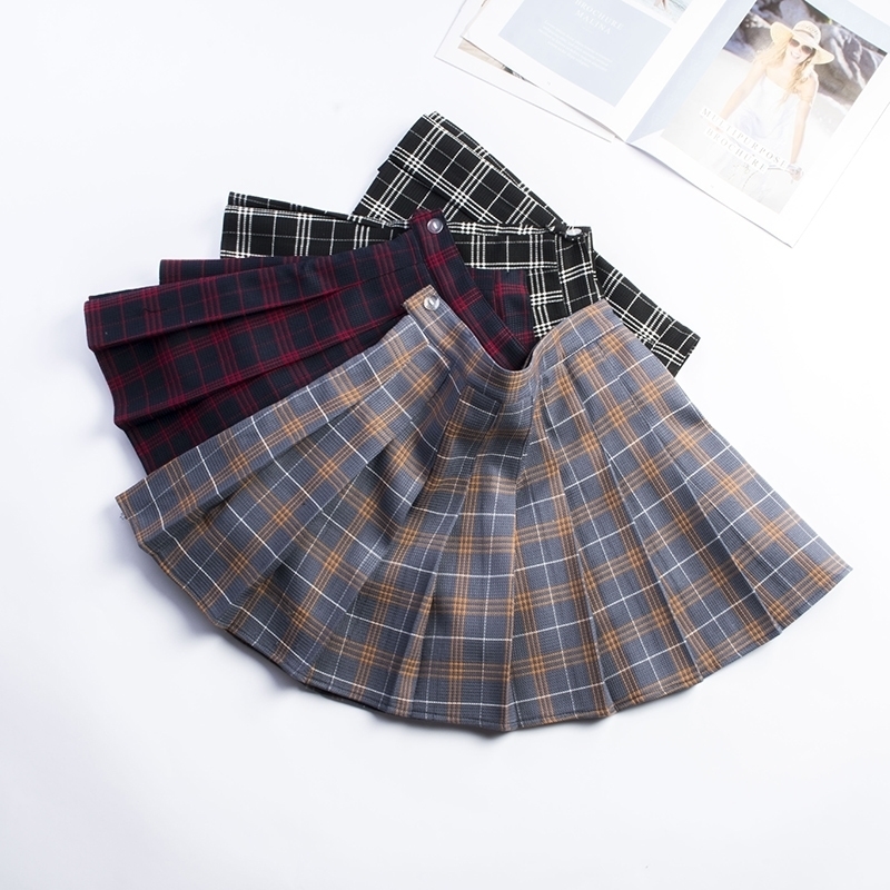 

XSXXL Nine Colors High Waist ALine Women Skirt Harajuku Striped Safety Pants Student Pleated Skirt Sweet Girls Mini Skirt Y200326, Gold