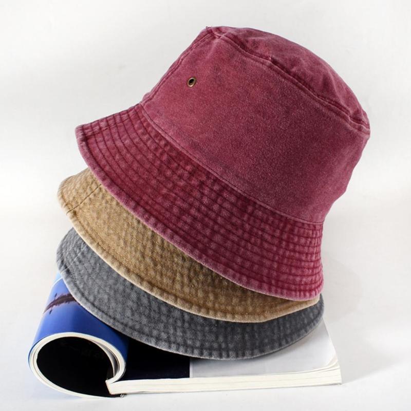 

Berets Men's Fisherman Hat Vintage Washed Denim Simple Style Bucket Foldable Four Seasons Solid Color Fashion Wild HatsBerets, Dark gray