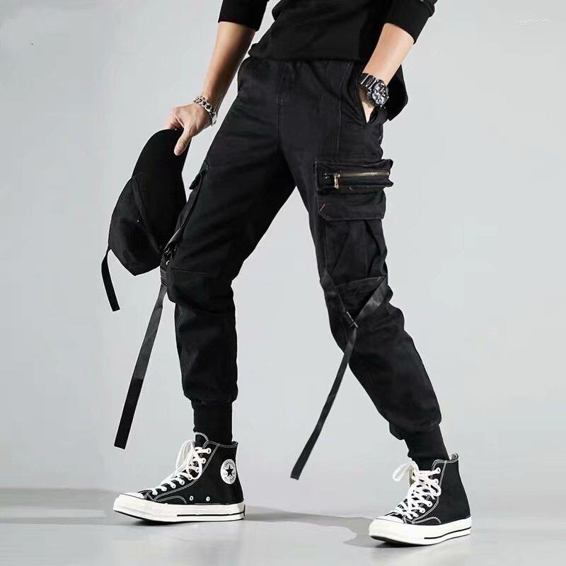 

Men's Pants Harajuku Fashion Stacked Sweatpants Men Jogger Street Wear Cargo Hip Hop Clothing Polyester High Trousers SpringMen's Heat22, Black