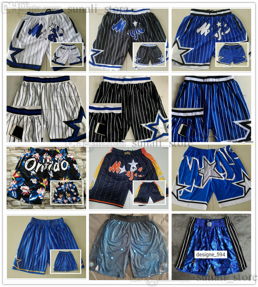 

2022 Orlando''Magic''Men Retro Basketball Shorts With Pockets Zipper Sweatpants Blue Black White Pants Penny Hardaway Mo Bamba