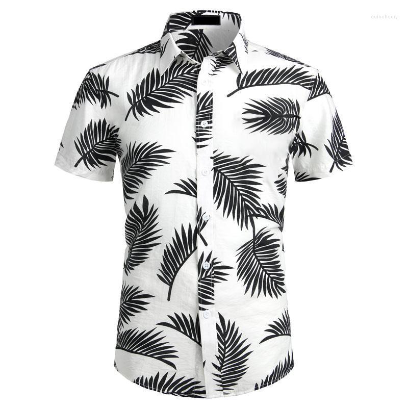 

Men's Dress Shirts Men's Palm Leaf Print Summer V Neck Single Breasted Short Sleeve Casual Loose Top Oversized Fashion Comfortable Shirt, Red
