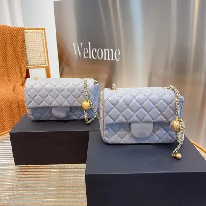 

Rectangle/Square 20CM/17CM Genuine Leather Luggage Bags Quilted Crush Gold Ball Matelasse Chain Crossbody Shoulder Luxury Designer Girls Handbag, Box