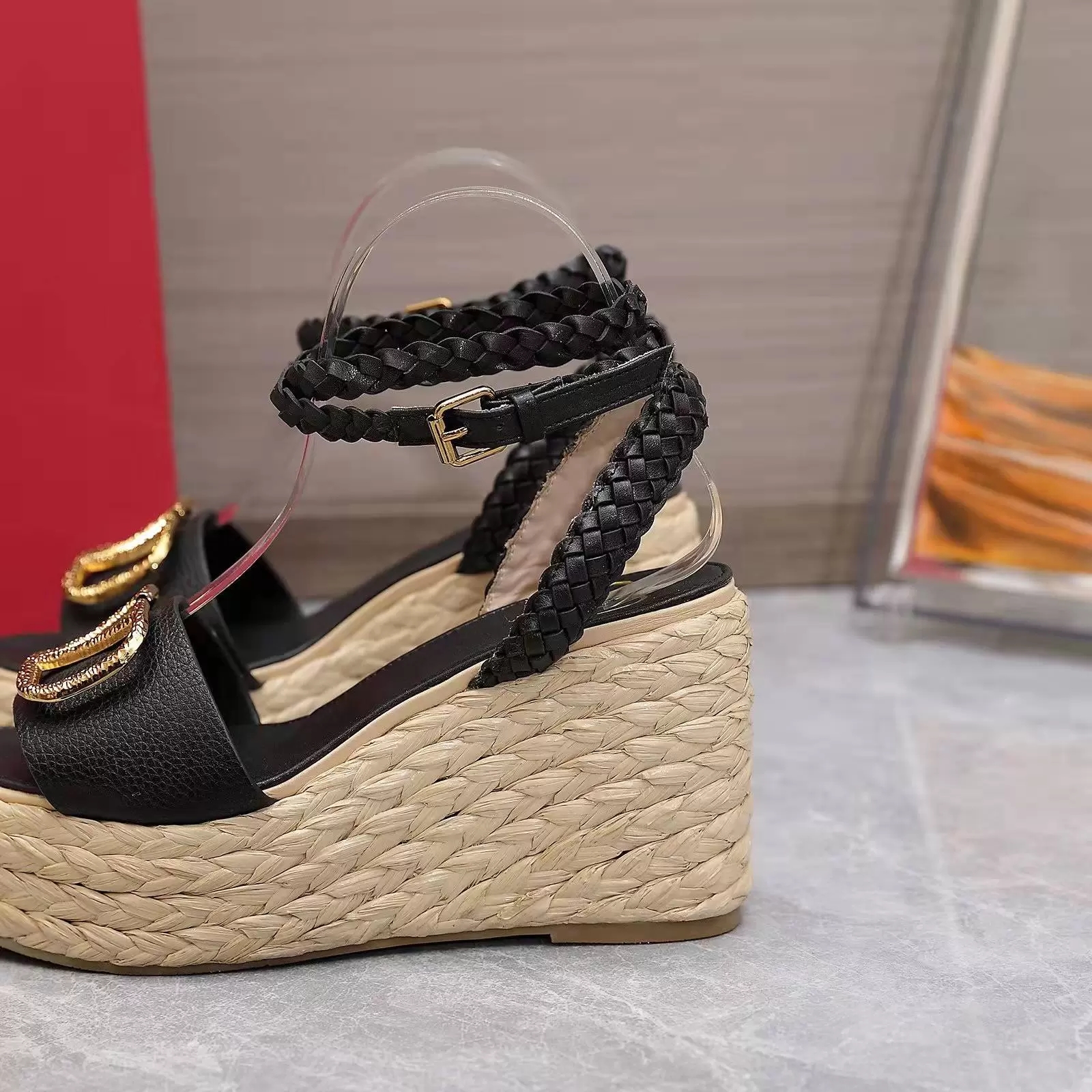 

2022 high heels women's sandals thick bottom light rope braided cross belt fisherman's shoes luxury female designer comfortableletter shoes 34-41, Brown