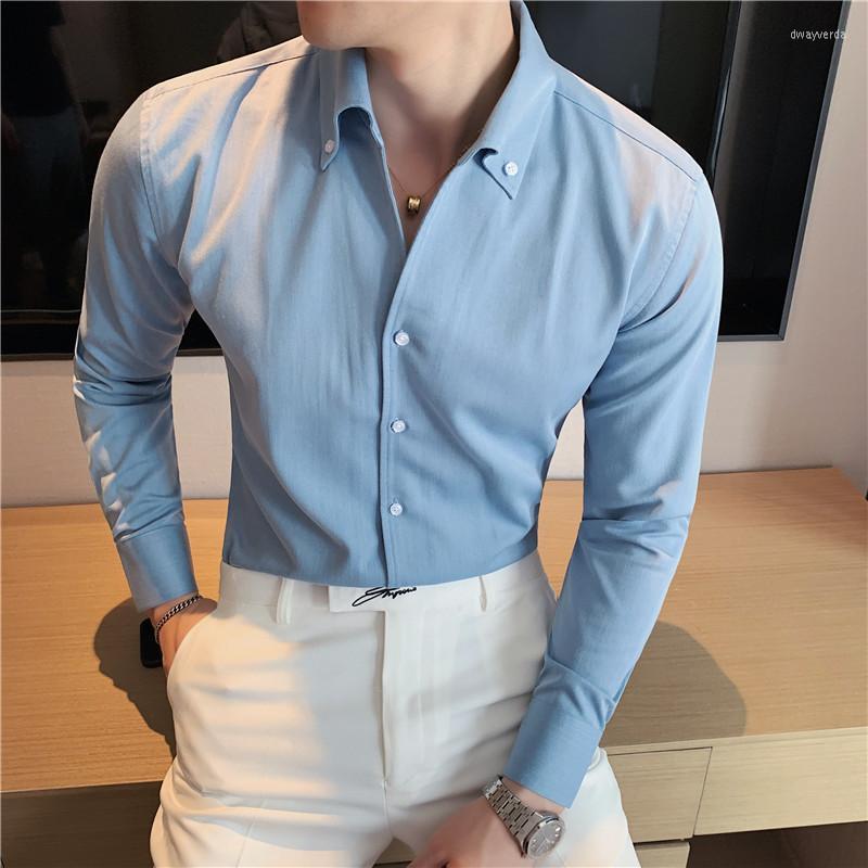 

Men's Dress Shirts British Style Autumn Long Sleeve Business Men Casual Fashion V Neck Slim Fit Chemise Homme Formal Wear 3XL-MMen's Dway22, White