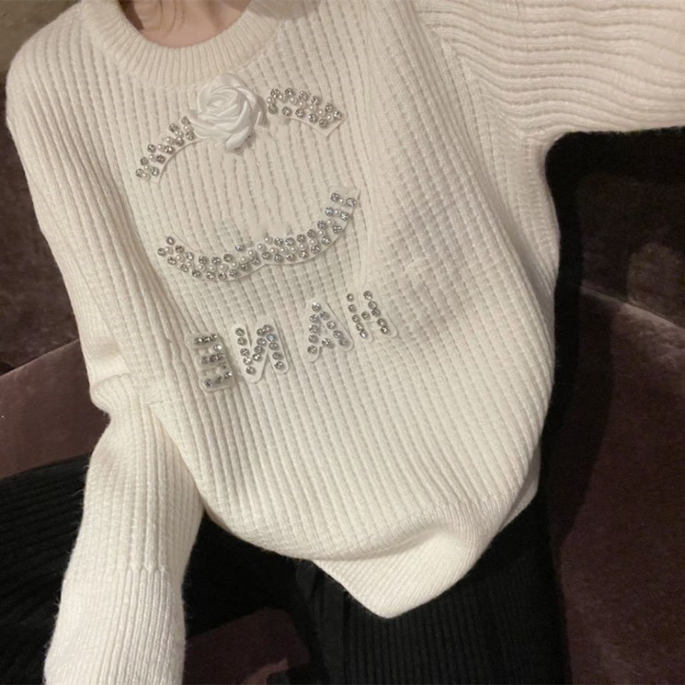 Women Sweaters New Womens Oversize Sweater Top Knits Clothes Women Clothing Designer Knitted Long Sleeve With Letter Pearl Flowers Size S-XL