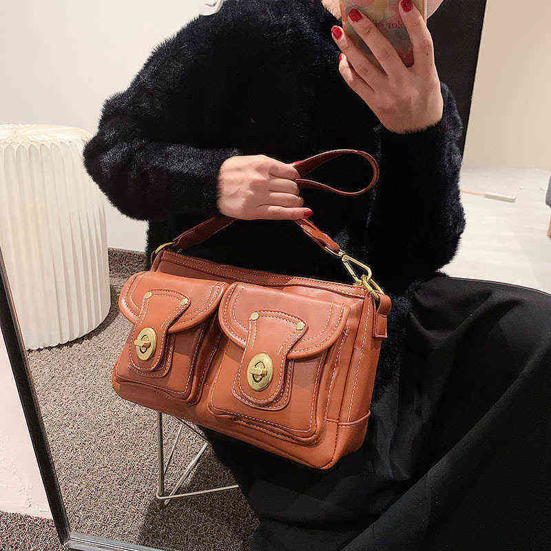Sac d'aisselle de mode Automne Style d'hiver Style étranger en cuir doux noir Single Single Sweet Cool Double Pocket 220516