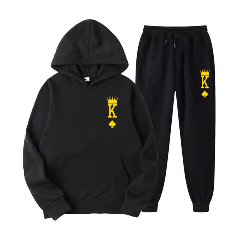 

Men's Tracksuits Men's Tracksuit King Logo Print Hoodie Sets Jogging Sweatpants Suit Sweatshirt Pullover Fashion Male ClothingMen's, Black