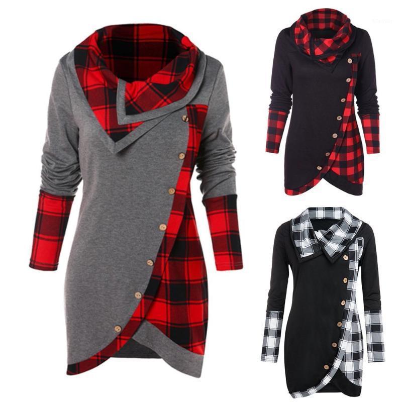 

Large Size Women'S Clothing Plaid Shirt Blouse Women Long Sleeve Turtleneck Tartan Tunic Sweatshirt Pullover Tops Trui Hoodies & Sweatshirts, Black