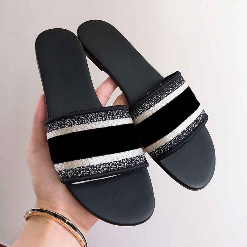 

Paris Popular Style Dazzle Womens Slippers Dways Slide Black Embroidered Cotton Designers Women Sandals Dupe Ladies Luxurious Slides Slipper Designer Footwear, Gift bag