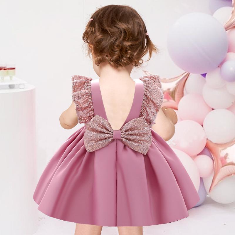 

Girl's Dresses Born Dress 1st Birthday For Baby Girl Clothes Bow Princess Baptism Sequin Party Evening BacklessGirl's, Pink