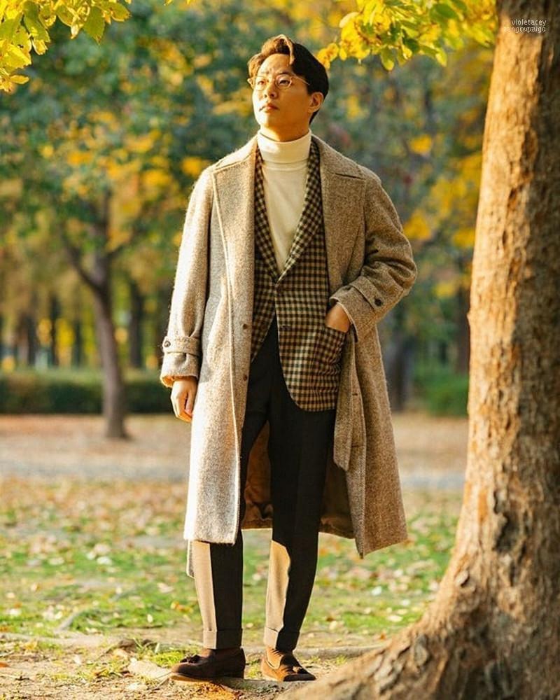 

Men's Wool & Blends Gray Woolen Overcoat Japan StyleThick Plus Solid Singal-Breasted Belt V-Sleeve Jacket Casual Fashion Handsome Coat1 Viol, As pic