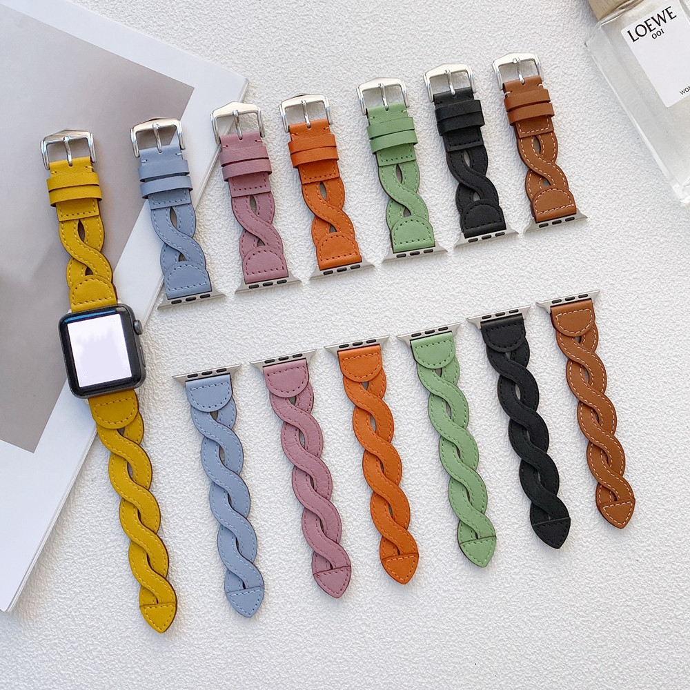 

Twist Double Band Genuine Leather For Apple Watch Bands Smart Straps 41mm 45mm 38mm 40mm 44mm Iwatch 3 4 5 7 42mm WristBands Buckle Women Present