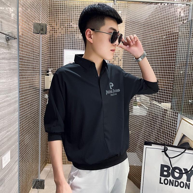 

Men's Casual Shirts Summer Print Men Fashion Loose Half Sleeve Streetwear Shirt Male Social Party Nightclub Tops Chemise Homme ZZ535Men's