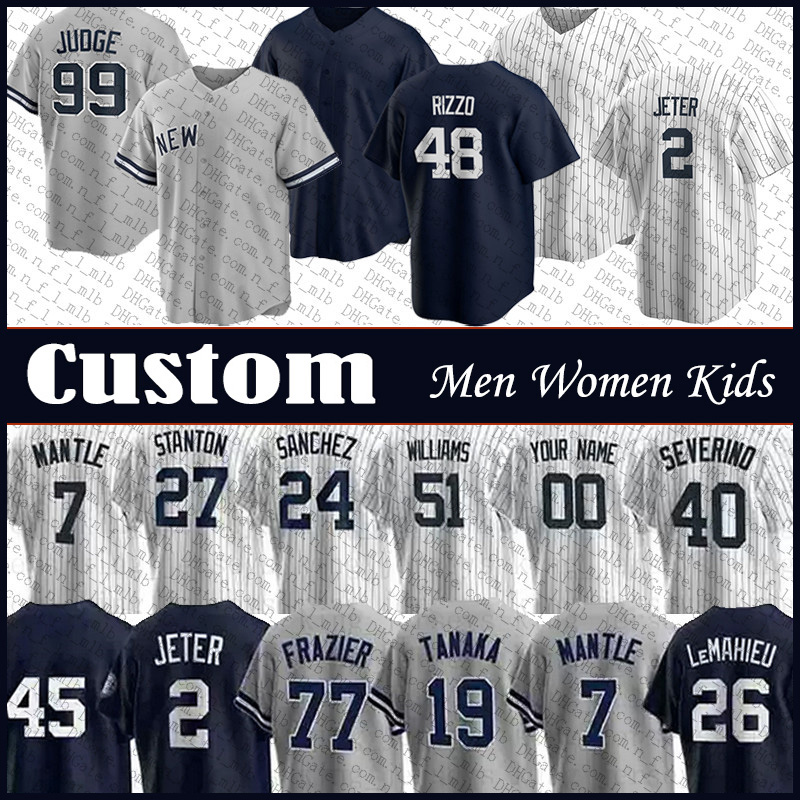 

New 99 Aaron Judge 2 Derek Jeter Custom Men Women Kid York Baseball Jersey Yankees Babe Ruth Mariano Rivera Anthony Rizzo Gerrit Cole Giancarlo Stanton Gleyber Torres, Shown