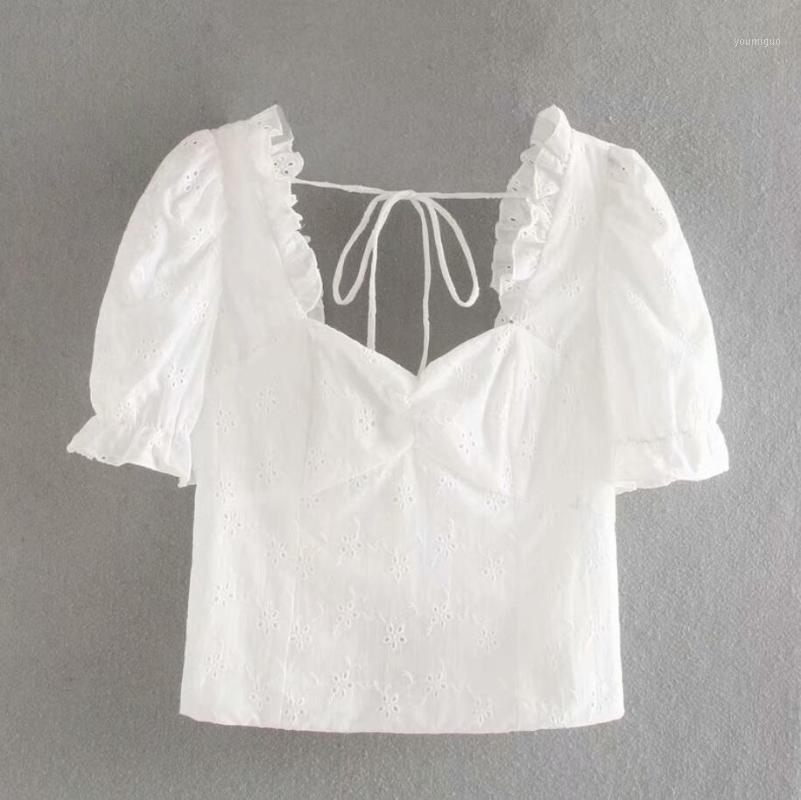 

Ruffle Square Collar Puff Sleeve Blouse Women Summer 2022 Stylish White Shirts Femme Casual Slim Tops Women' Blouses, As picture