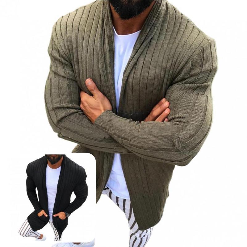 

Men's Sweaters Men Sweater Stretchable Fit Simple Turn-down Collar Winter Cardigan For Work, Army green