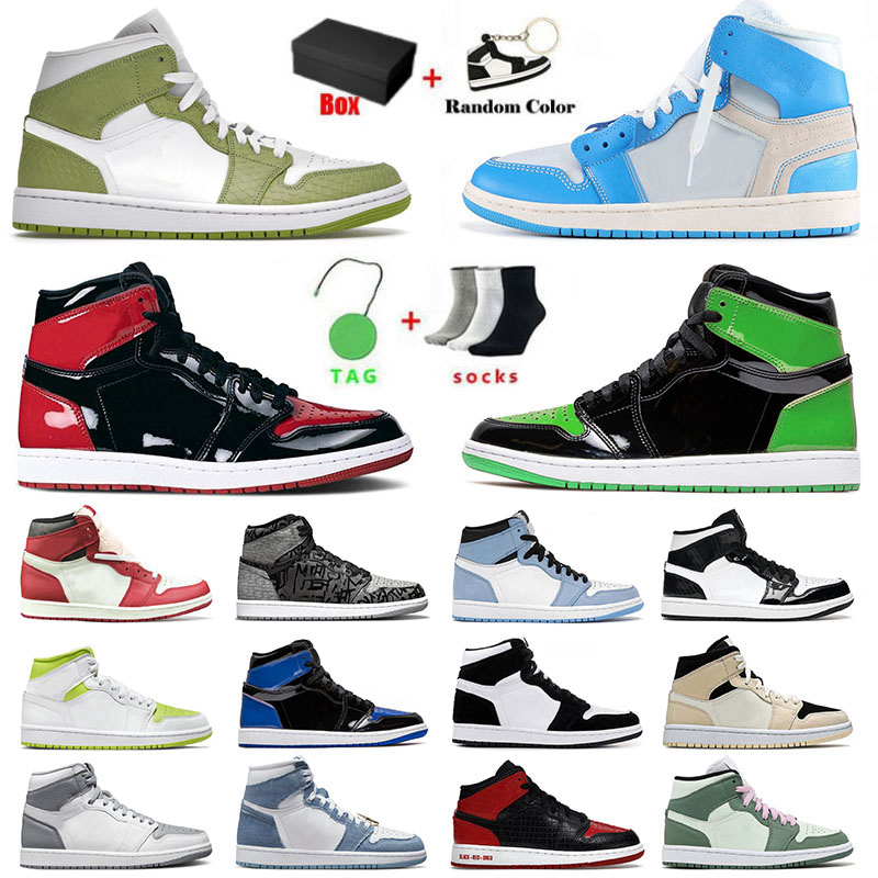 

Jumpman 1 1s Men Women Designer Basketball Shoes Chicago Reimagined Stealth Panda Patent Leather Retro Mid Dutch Green Offs White Sneakers, B4 digital pink 36-46