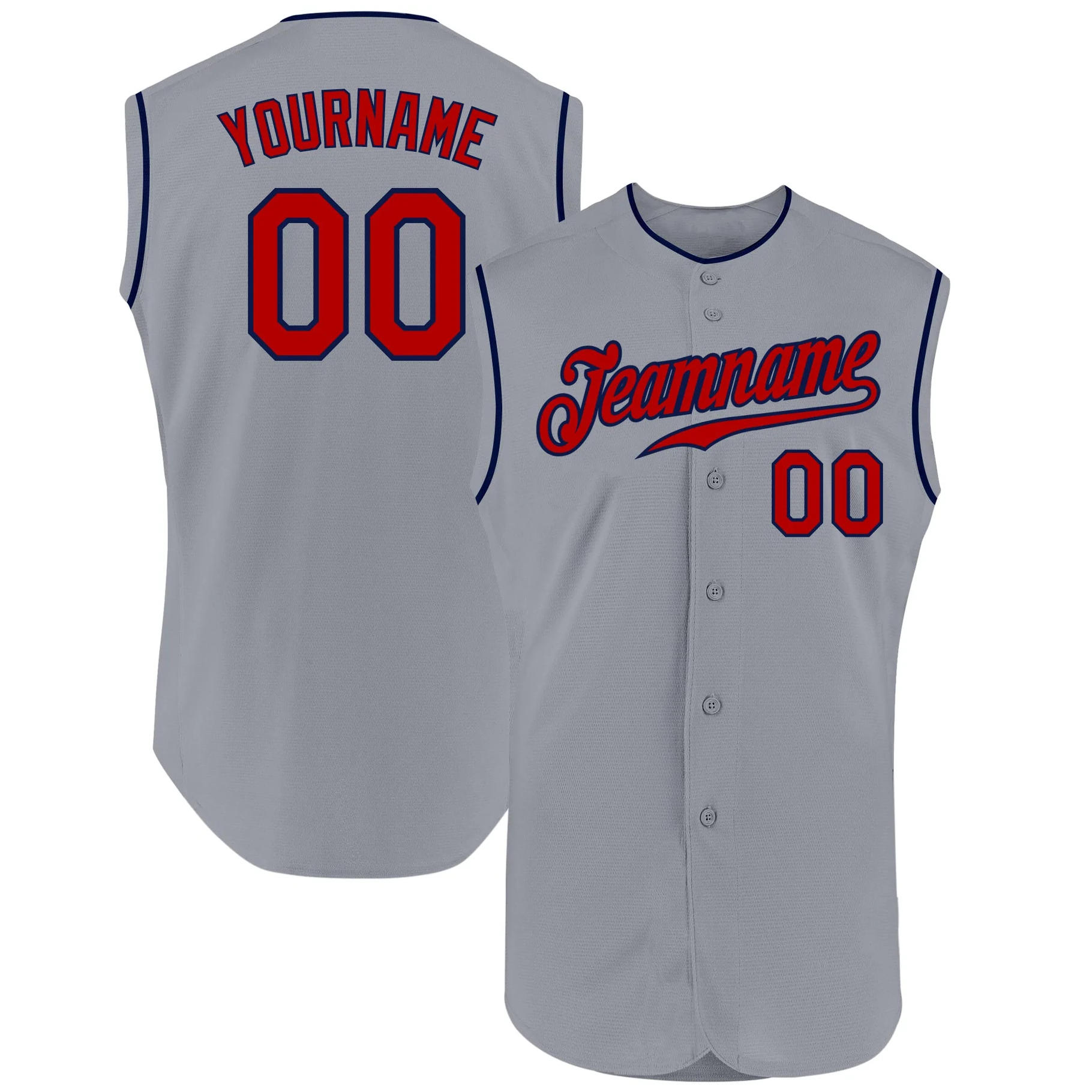 

Custom Gray Red-Navy Authentic Sleeveless Baseball Jersey, Women size s-xxl