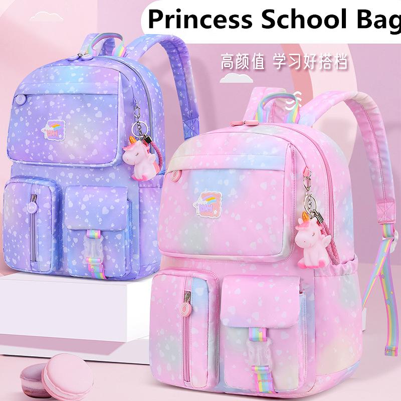 

School Bags Waterproof Schoolbag With Cartoon Pendant For Girls Children Princess Mochila Cute Primary Students Backpack, S blue