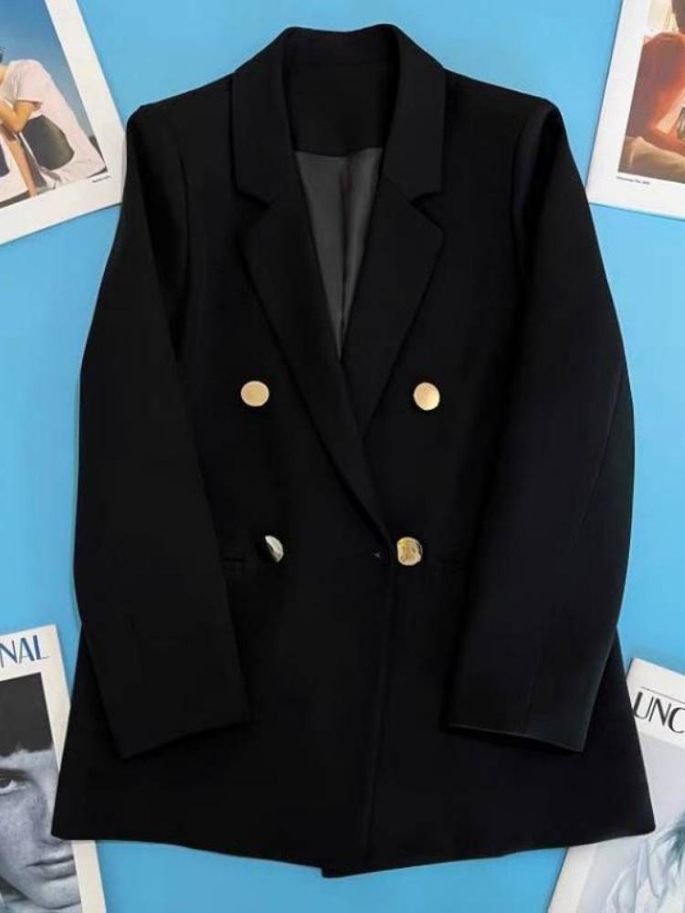 

Women' Suits & Blazers Korean Version Spring And Autumn High Quality Women Jacket Suit Casual Fashion Metal Double Breasted Female Blazer T, Black
