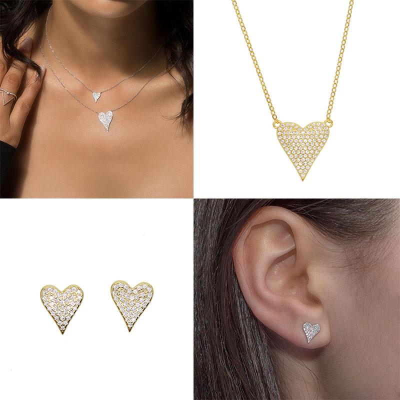 

Bracelet Earrings & Necklace Real 925 Sterling Silver Sweet Mini Shiny Pave Cz Heart Set Cute Girl Women Fashion Delicate Gift Jewelry SetsB, As pic