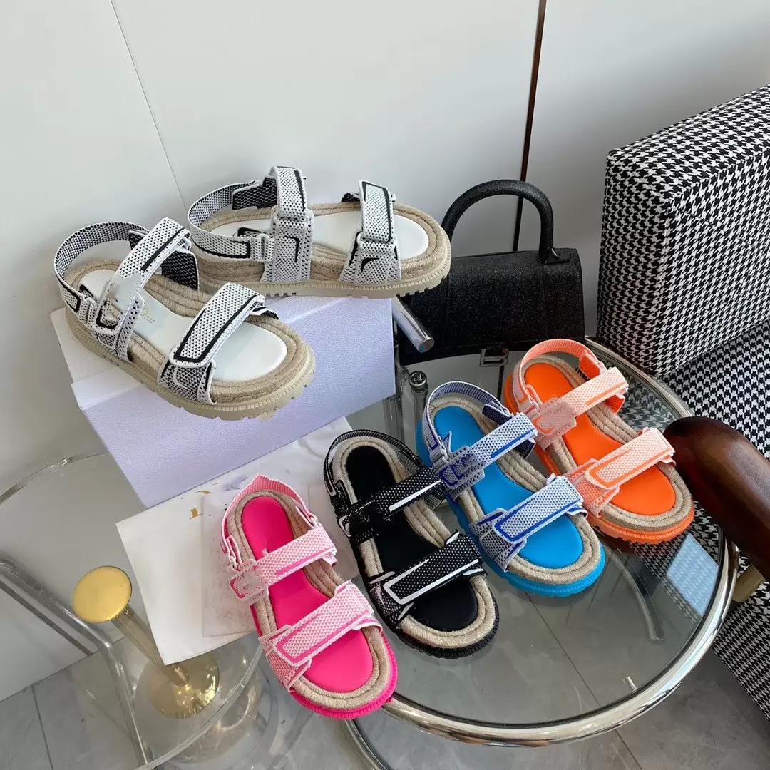 

2022 Designer Women's Sandals Crystal Calf leather Casual Shoes Slides Quilted Platform Summer Beach Slipper size 35-41, Blue