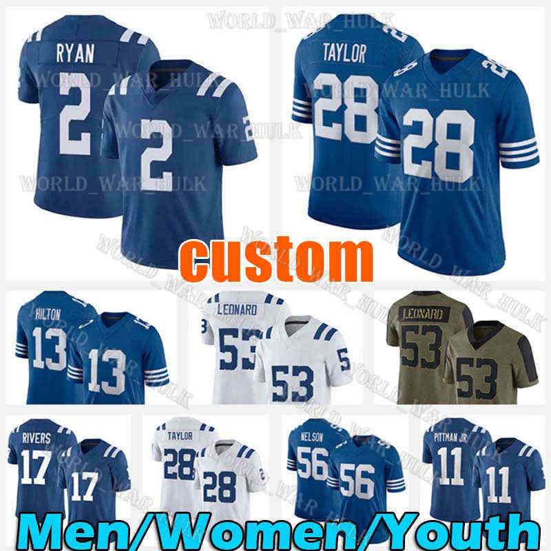 

2 Matt Ryan Jersey Jonathan Taylor Football Darius Leonard Quenton Nelson T.Y. Hilton Michael Pittman Jr. Kenny Moore II Rodrigo Blankenship Kwity Paye Peyton Manning, Custom women jersey(x m)