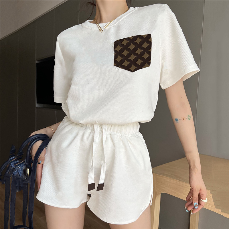 

Jacquard Letters Womens T Shirts Shorts Sets Summer Tracksuits Fashion Casual Outdoor Sports Pants Lady Tshirt Sweatshirts, White