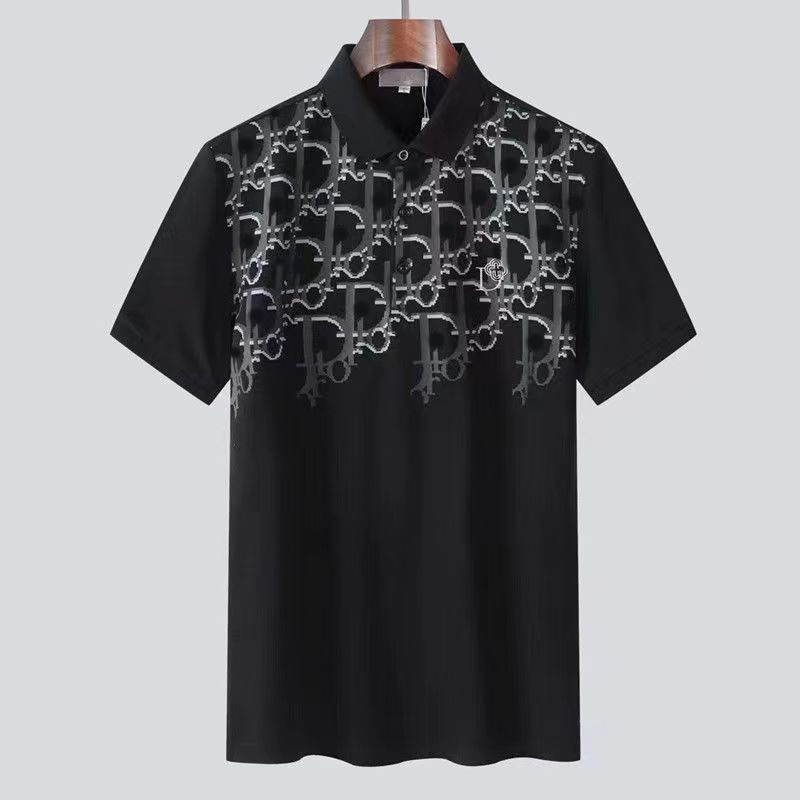 

2022European station men's short sleeve T-shirt summer men's casual d-letter printed polo shirt Lapel T-shirt business top, White