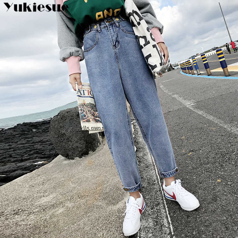 

plus size jeans woman mom harem pants boyfriend for women with high waist push up large ladies denim 210608, Dark blue