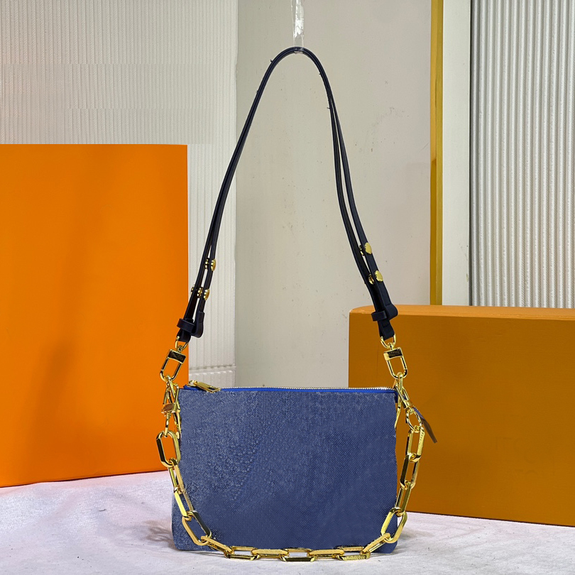 

Luxury Handbags Women Crossbody Bag Fashion Classic Designer Small Flap Handbag Purse Multi Purpose Embossed Puffy Leather Wallets Removable Chain Belt, Cowboy blue