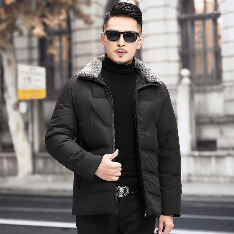 

Men's Down & Parkas Winter Korean Mens Turndown Collar Cotton-Padded Jacket Men Solid Fur Coat Business Casual Thick Overcoat Male L-5XL Phi, Black