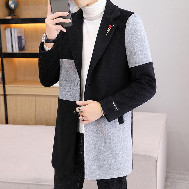 

Men's Wool & Blends DYB&ZACQ The 2022 Mid-length Windbreaker Autumn/winter Coat Youth Patchwork Side Pocket Blazer 3XL Kend22, Black