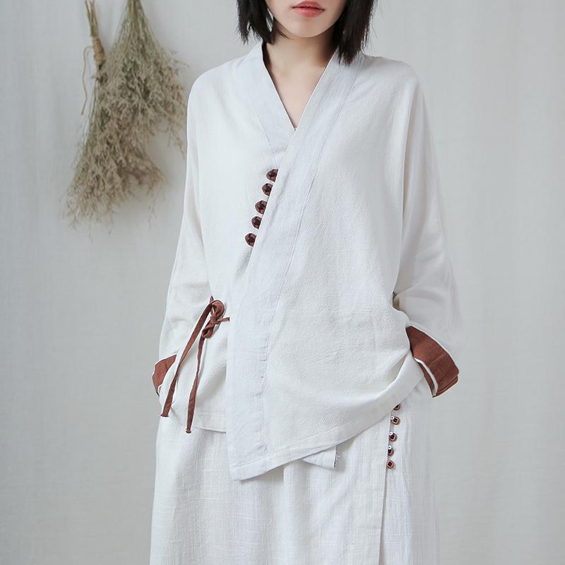 

Women's Blouses & Shirts Aransue Lace Up Blouse Cotton Linen Shirt Women Loose Japanese Top, Beige