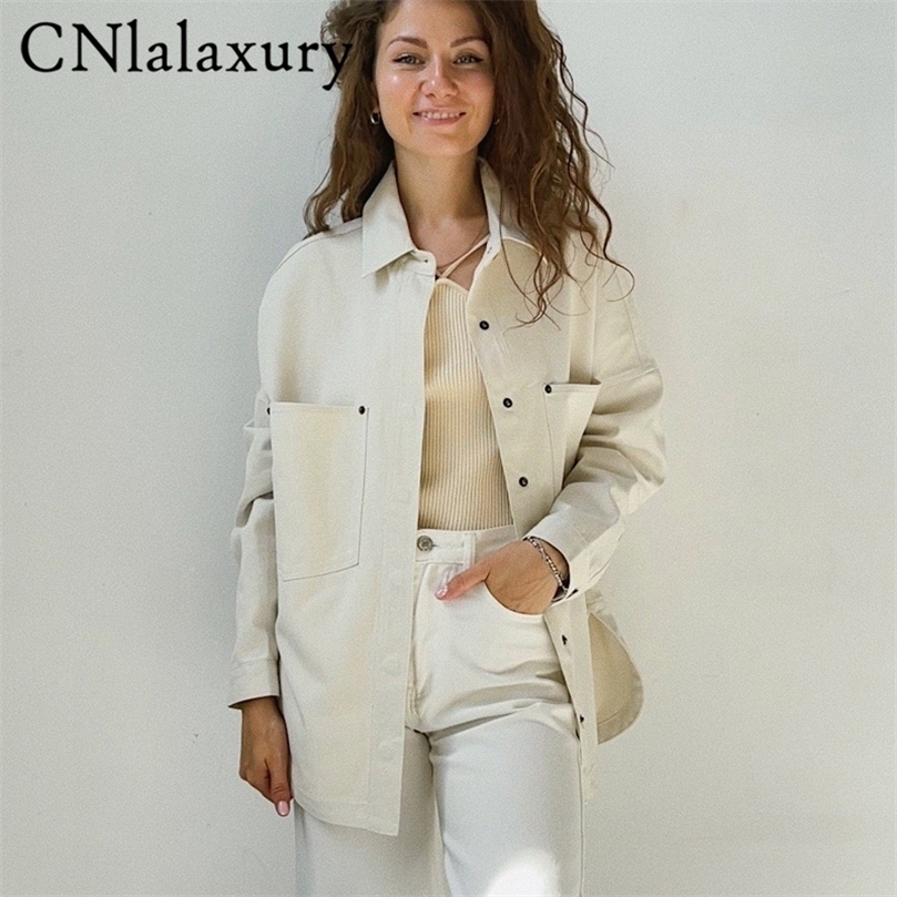 

CNlalaxury Women Fashion casual Oversized Denim Jacket Coat Vintage Long Sleeve Female Jean Outerwear Female Chic Tops 220812, White