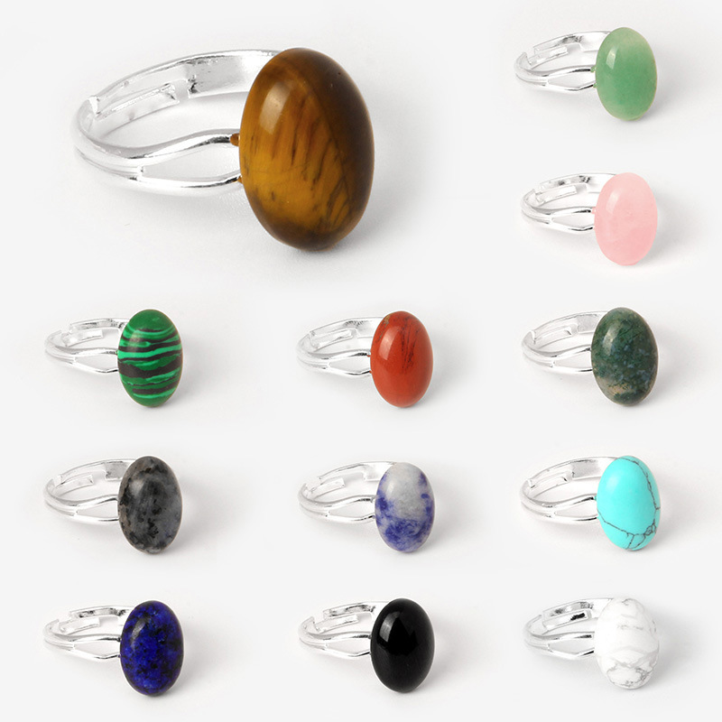 Natural Stone Ring Silver Color Agates Rings for Women Reiki Healing pink Crystal Handmade Ring Trendy Jewelry Party Gift-image-768159070
