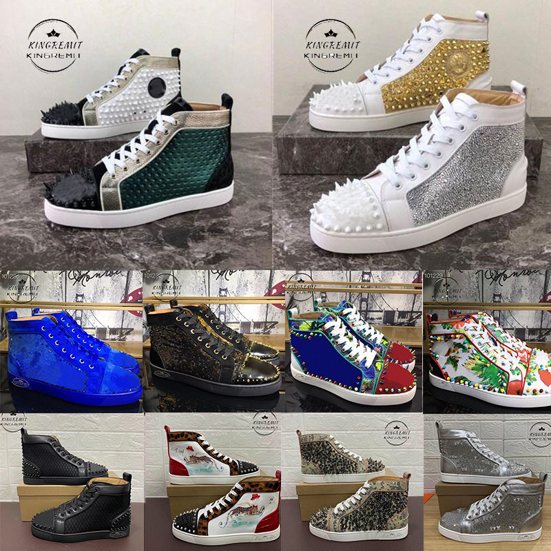 

2022 Men Women Casual Shoes Sneakers Studded Spikes Shoes Fashion Platform Insider Sneaker Black White Silver Leather High Boots Size 34-48, 307