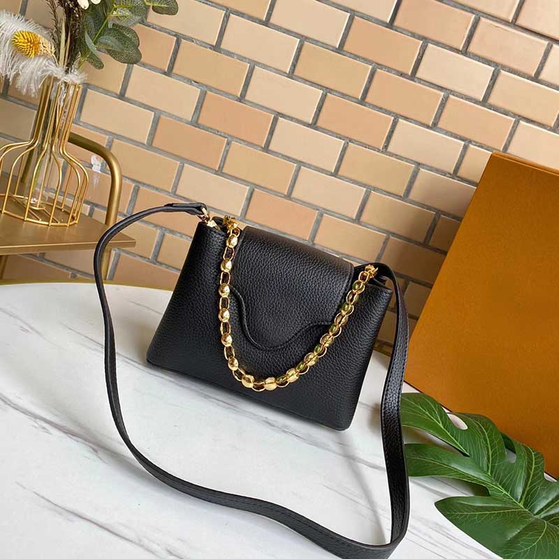 

CAPUCINES Shoulder Bags Handbag Womens Designer Mini Totes CrossBody Taurillon Leather Monograms Flowers Tote Chain bag, Grey