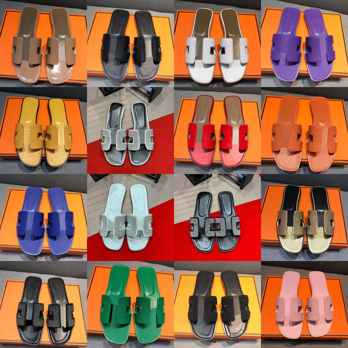 

Top quality luxury brand designer summer classic slippers fashion flat shoes beach women H letter drag sandal kitten heel leather platform casual shoes, Box